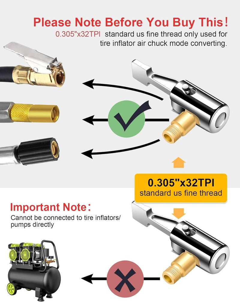 EVOULTES 2-Packs Lock On Air Chuck Tire Inflator Hose Adapter, Metal Locking Tire Chuck with Standard Tire Valve Thread, No Leakage Tire Inflating Hose Nozzle for Portable Tire Pump/Air Compressor - Image 3